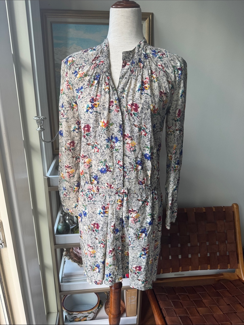 Rebecca Taylor 💯 silk Cream Floral High-Low Dress with Multicolor Blooms
